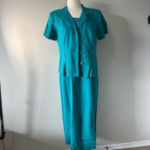 Sag Harbor vintage Teal Maxi Dress with Jacket